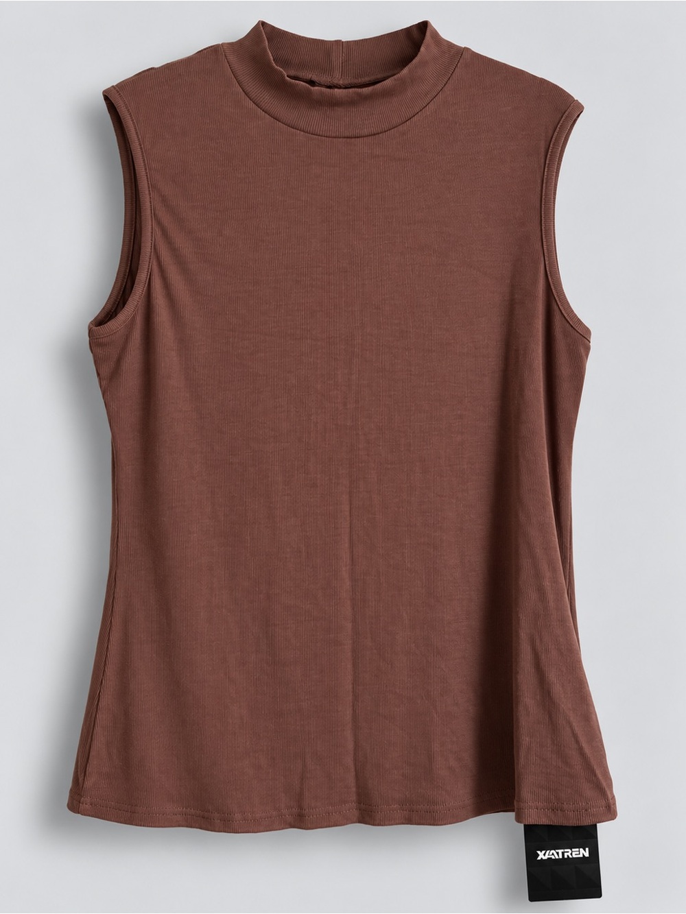 Brown Ribbed Mock Neck Tank Top NWT Soft Stretch Layering Fall Staple Under XXL